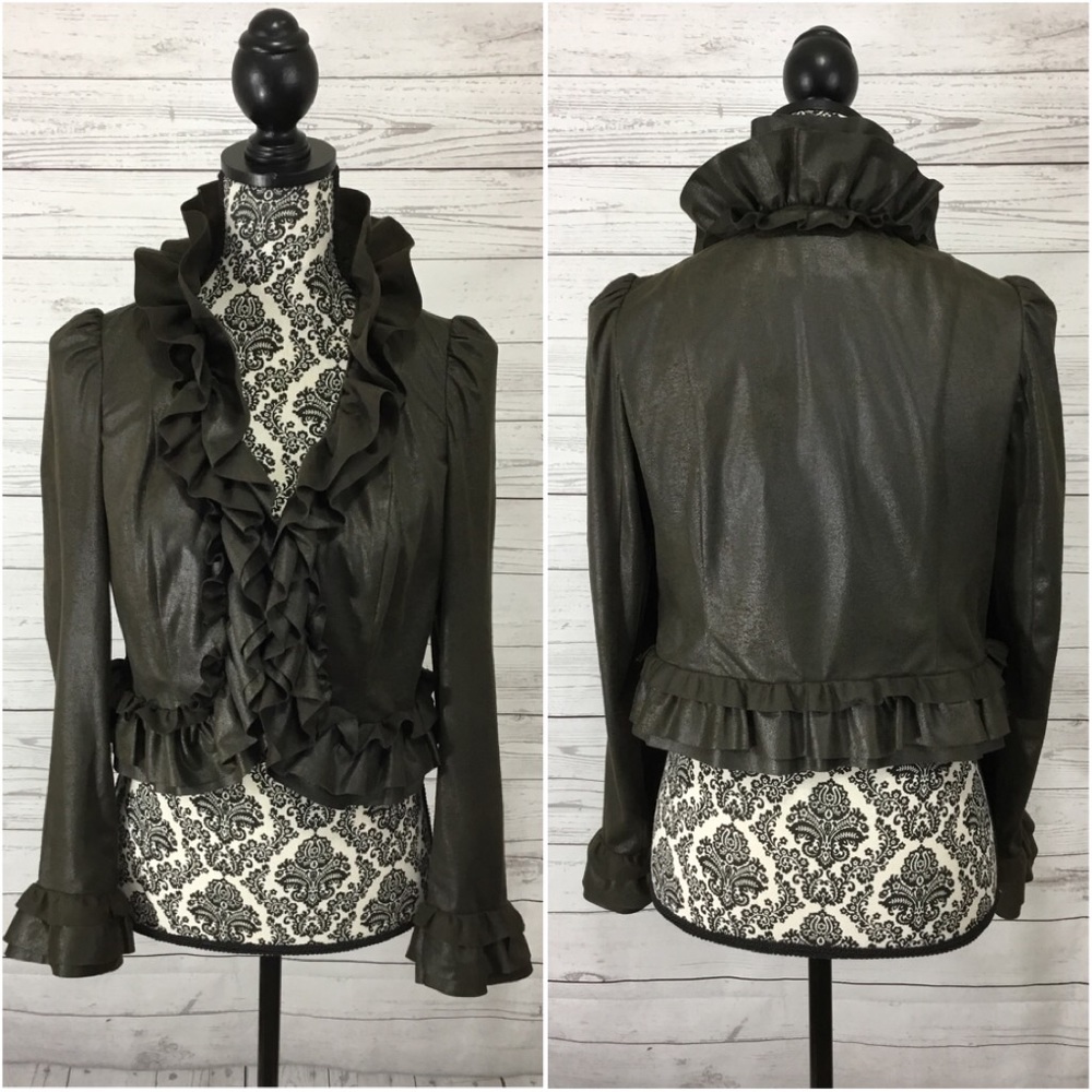 INC Brown Ruffle Trim Crop Jacket  Sz S